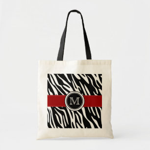 Monogrammzebra-Druck mit roter Taschen-Tasche Tragetasche