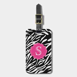 Monogrammzebra-Streifen mit rosa Gepäckanhänger