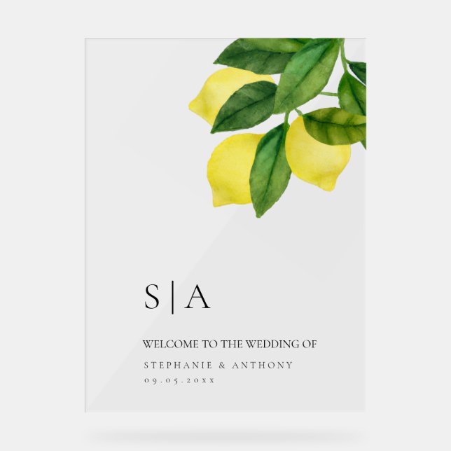 Monograms Lemon Citrus Branch Greenery Wedding  (Recto)