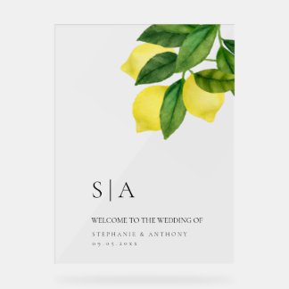 Monograms Lemon Citrus Branch Greenery Wedding  Acrylschild
