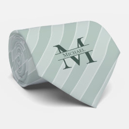 Monogran + Name Sage Green Strip Krawatte