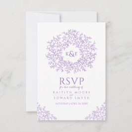 Monographie de feuille à main violet RSVP mariage