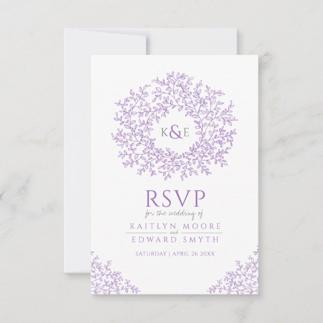 Monographie de feuille à main violet RSVP mariage (Devant)