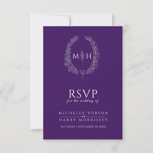 Monographie de feuille à main violet RSVP mariage (Devant)