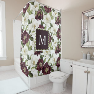 Monographie des Burgundy Floral Pattern Duschvorhang