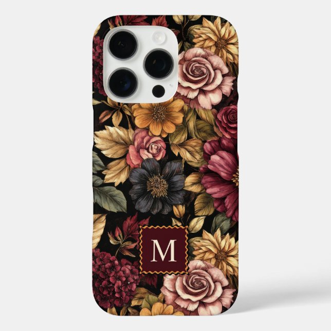 Monographie des Burgundy Floral Pattern iPhone 16 Pro Hülle (Rückseite)