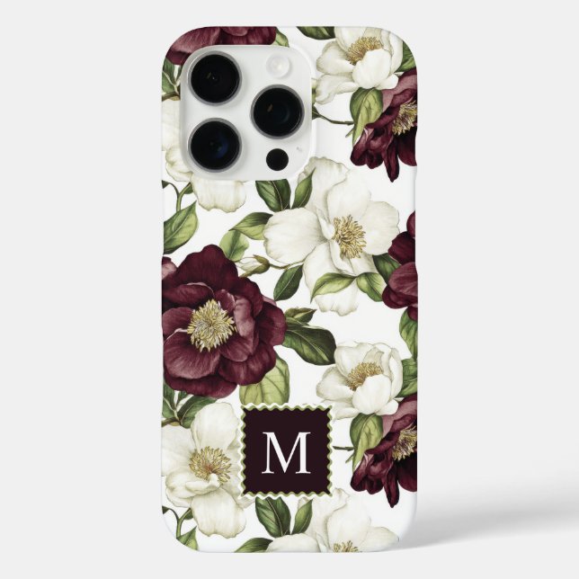 Monographie des Burgundy Floral Pattern iPhone 16 Pro Hülle (Rückseite)