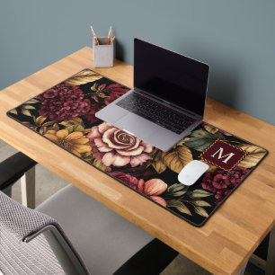 Monographie des Burgundy Floral Pattern Schreibtischunterlage