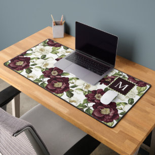 Monographie des Burgundy Floral Pattern Schreibtischunterlage