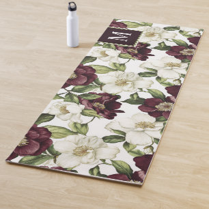 Monographie des Burgundy Floral Pattern Yogamatte