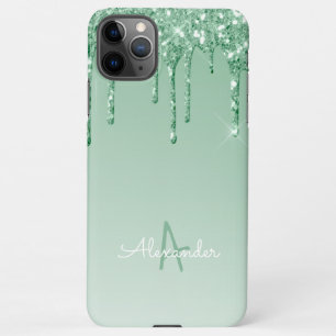 Monographie des Minty Green Dripping Glitzer iPhone 11Pro Max Hülle