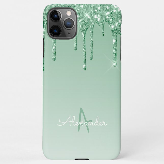 Monographie des Minty Green Dripping Glitzer iPhone Hülle (Rückseite)