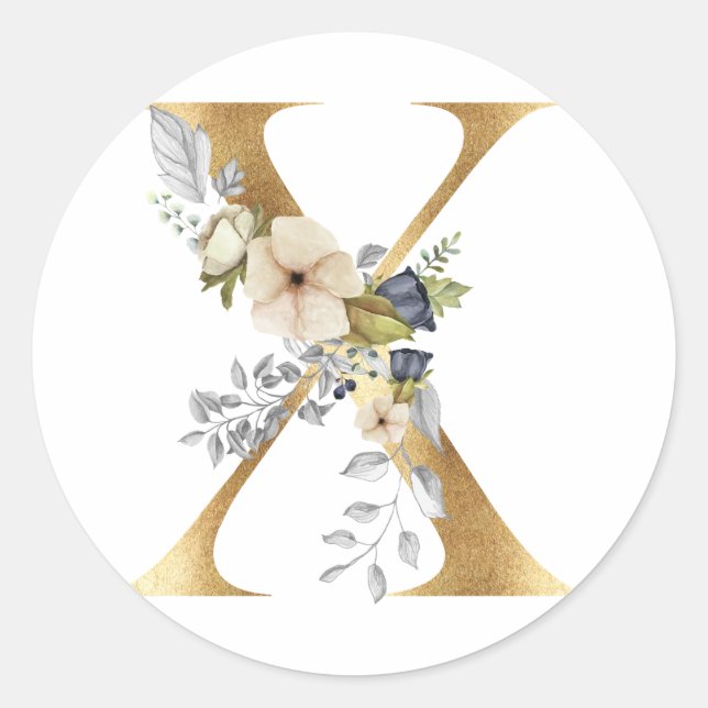 Monographie florale en or Classic Round Sticker (Devant)