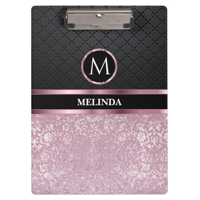 Monogrma Glittery Hübsch rosa und schwarz Klemmbrett (Vorderseite)