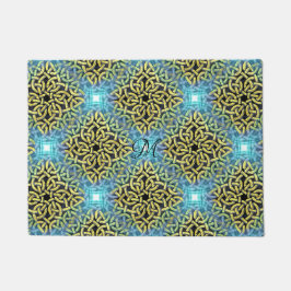 Monoigram Viktorianisch Golden Trim Aqua Hintergru Fußmatte
