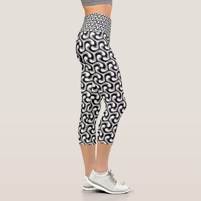 MonoMax Schwarz+Weiß Muster optische Swirl Capri Leggings (Rechts)