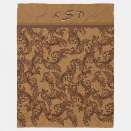 Monorammed Rust and Gold Leafy Wirbel Fleecedecke
