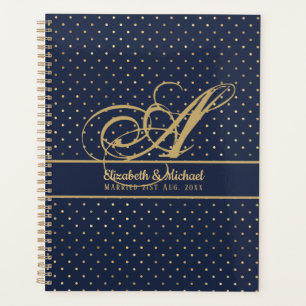 Monorgam Navy Blue Gold Polkadot Newlywes Mariage