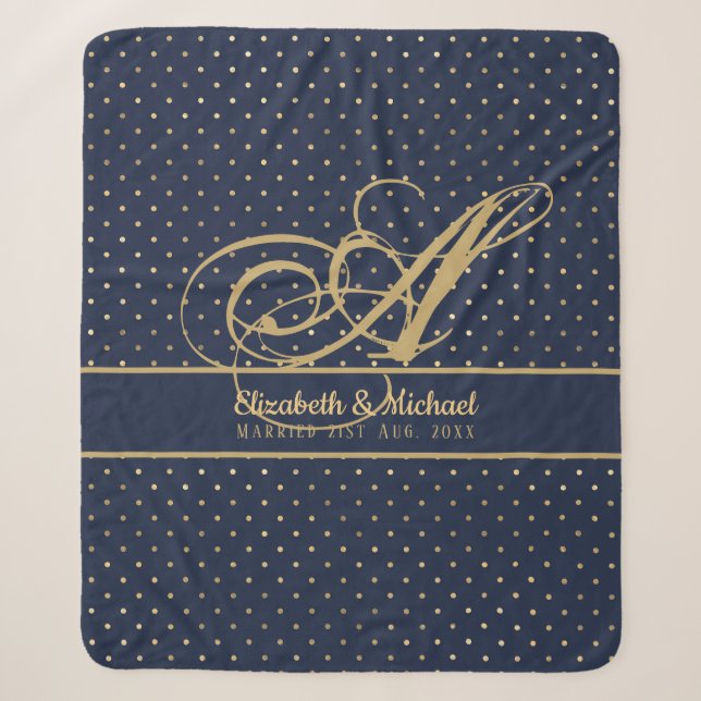Monorgam Navy Blue Gold Punkt Newlyweds Wedding Sherpadecke (Vorderseite)