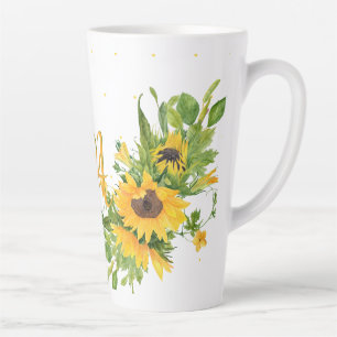 Monorgammed Sonnenblumen Blau Gelbe Dekoration Mod Milchtasse