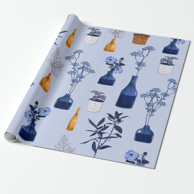 Monoton der modernen Blume und Vase, Topf mit Bot Geschenkpapier (Ungerollt)