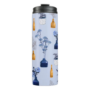 Monoton der modernen Blume und Vase, Topf mit Bot Thermosbecher