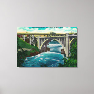 Monroe-Straßen-Brücke und Fälle auf Spokane-Flu Leinwanddruck