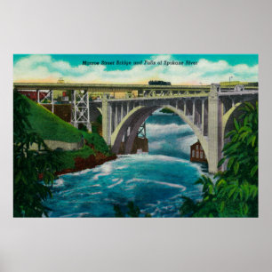 Monroe-Straßen-Brücke und Fälle auf Spokane-Fluss Poster