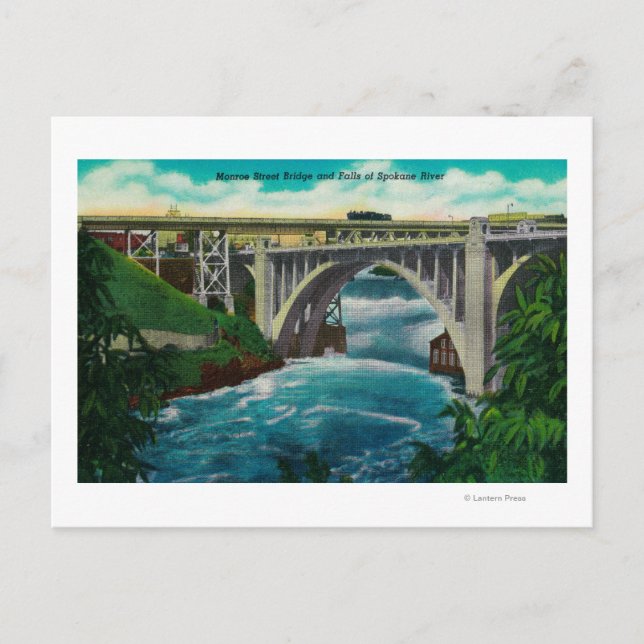 Monroe Street Bridge and Falls on Spokane River Postkarte (Vorderseite)