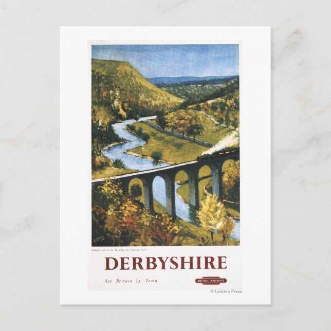 Monsal Dale, Zug und Viadukt Britische Eisenbahn Postkarte (Vorderseite)