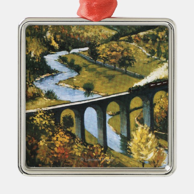 Monsal Tal, Zug und Viaduct British Rail Silbernes Ornament (Vorne)