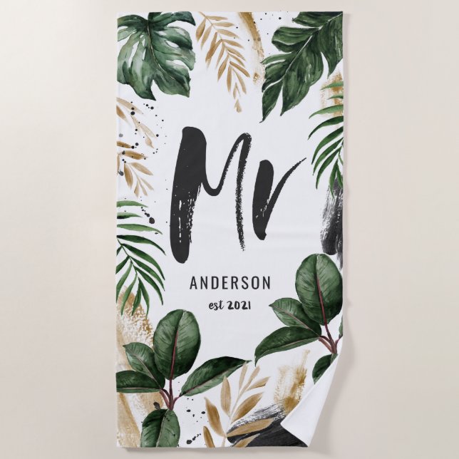 Monsieur feuille tropicale & typographie serviette (Devant)