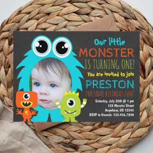 Monster 1er anniversaire Invitation avec photo
