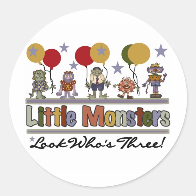 Monster 3. Geburtstag - Hemden und Geschenke Runder Aufkleber (Vorderseite)