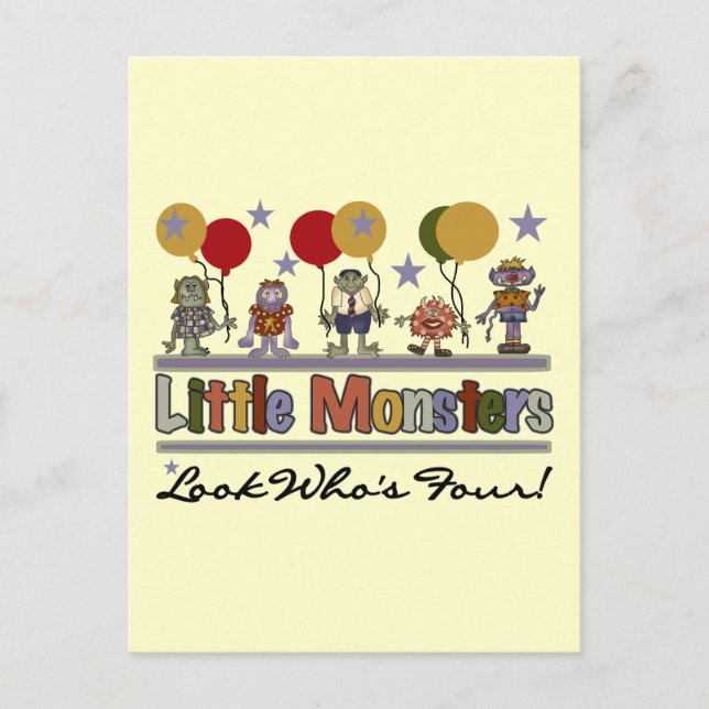 Monster 4. Geburtstag Tshirts und Geschenke Postkarte (Vorderseite)