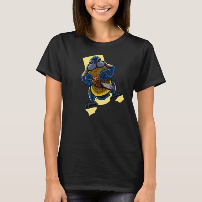 Monster Animals Chainsaw Blue Tit T-Shirt (Vorderseite)