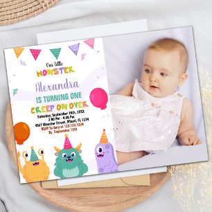 Monster Anniversaire Invitations Ballon rose avec