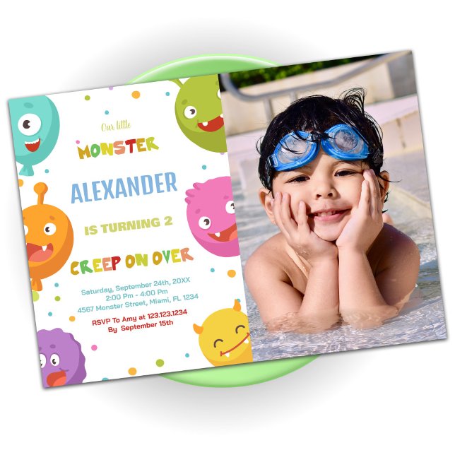 Monster Anniversaire Invitations Ballons avec phot (Monster Birthday Invitations Balloons with photo)