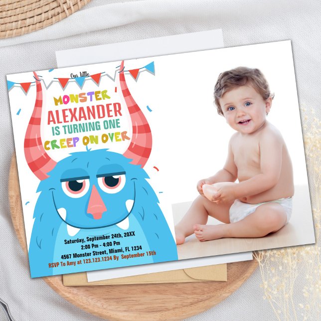 Monster Anniversaire Invitations Bleu avec photo (Monster Birthday Invitations Blue with photo)