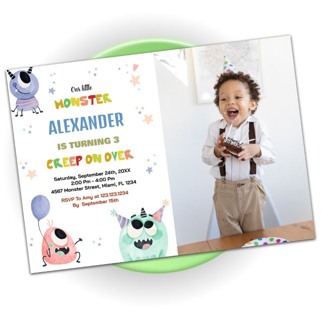 Monster Anniversaire Invitations Orange Star photo (Monster Birthday Invitations Orange Star photo)