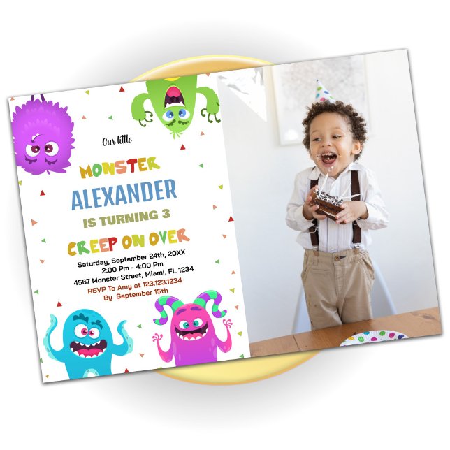 Monster Anniversaire Invitations photo verte (Monster Birthday Invitations Green photo)