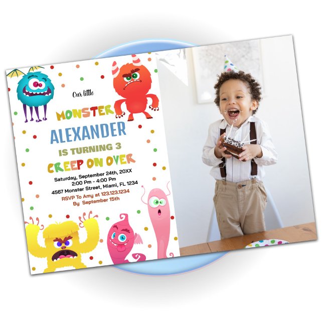 Monster Anniversaire Invitations rouge avec photo (Monster Birthday Invitations Red with photo)