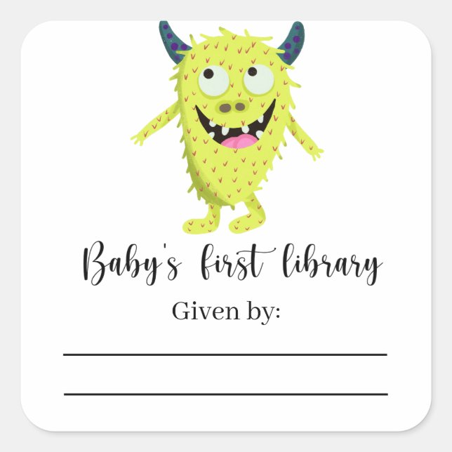 Monster - Babydusche Buchzeichen, Babybücher Quadratischer Aufkleber (Vorderseite)