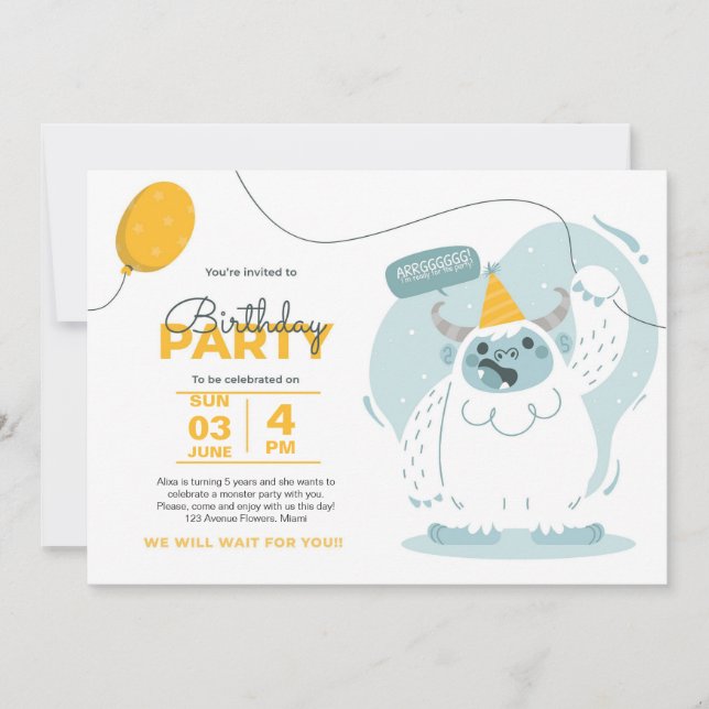 Monster Bash! Duotone Geburtstagseinladung Einladung (Vorderseite)