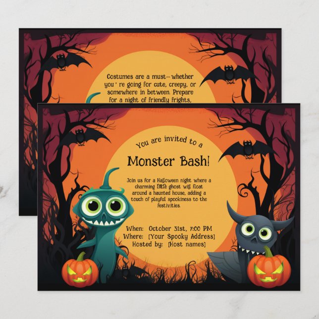 👻 Monster Bash! Einladung (Vorne/Hinten)