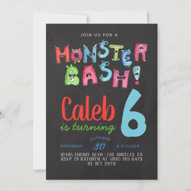 Monster Bash Geburtstagseinladung Einladung (Vorderseite)