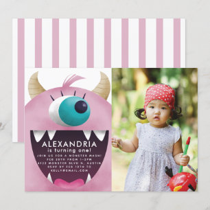 Monster Bash Pink Geburtstagsparty Foto Einladung