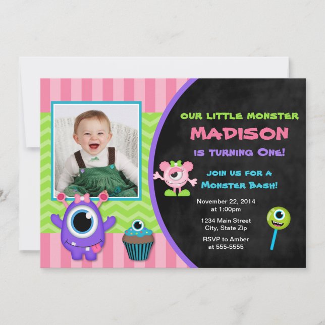 Monster Birthday Einladung Monster Girl Einladung (Vorderseite)