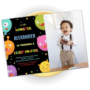 Monster Birthday Einladungen Balloons Schwarzes Fo