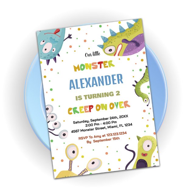 Monster Birthday Einladungen Dunkelgrün (Monster Birthday Invitations Dark Green)